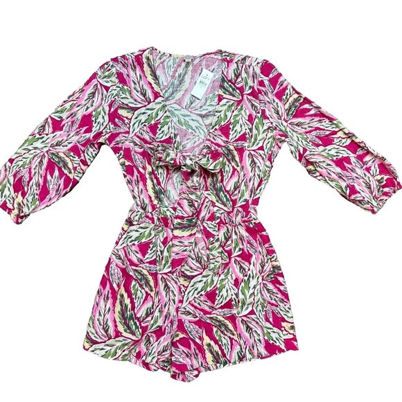 LOFT Beach Palm Tie-Front Linen Romper XS NWT Resort Cruise Vacation Summer - Picture 2 of 10